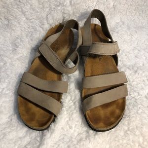 Naot Kayla sandals cork tan 3 strap velcro 7